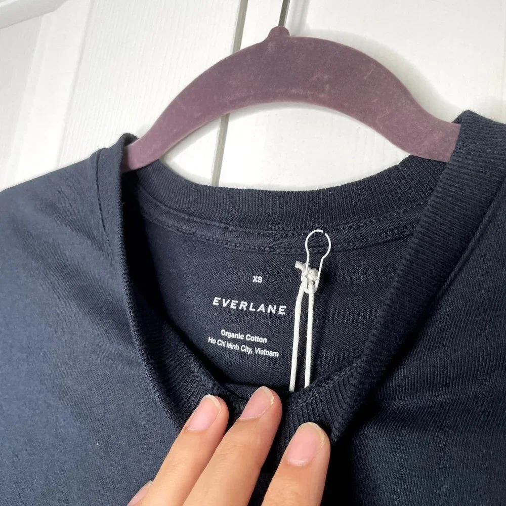 Everlane Uniform Navy Blue Premium-Weight Relaxed Crew Shirt Mens Size X-Small - Picture 4 of 7
